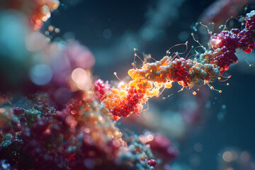 Intricate view of protein molecule structure in cellular environment for scientific research