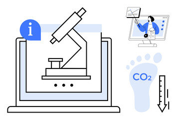 Science and sustainability theme. Science ed with digital microscope and CO2 footprint. Science is enhanced with interactive tools and remote learning. For education, technology, sustainability