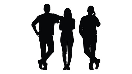 Three people silhouettes isolated on white background, Vector