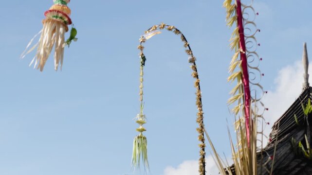 Balinese ceremonial penjor decoration for Hindu festivals in Bali, Indonesia