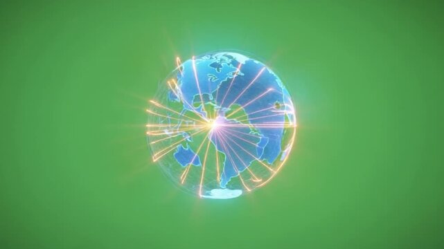 Global Connectivity Visualization: A stunning visualization of a digital globe, symbolizing global networks and technological advancements, set against a vibrant green backdrop. 