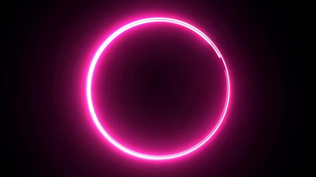 Bright pink neon glowing circle ring abstract background design element