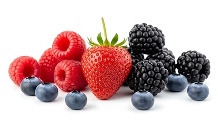 Fresh assortment of berries including strawberries blueberries raspberries and blackberries