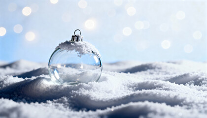 Glass Christmas ornament lying in fresh snow