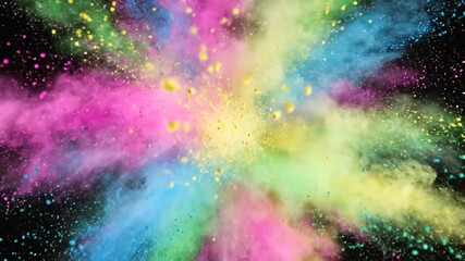 Explosion of Vibrant Holi Powder Colors on Black Background.