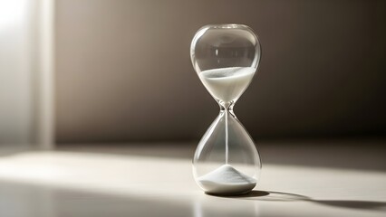 Hourglass close up on surface concept of time passing business deadline
