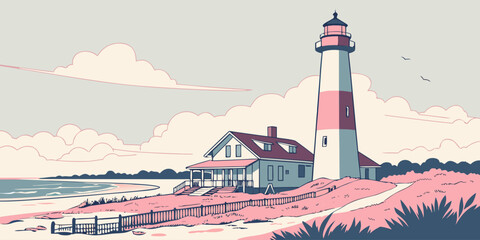 Tybee Island pastel lighthouse vector