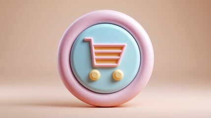 Pastel 3D Shopping Cart or E-commerce Icon