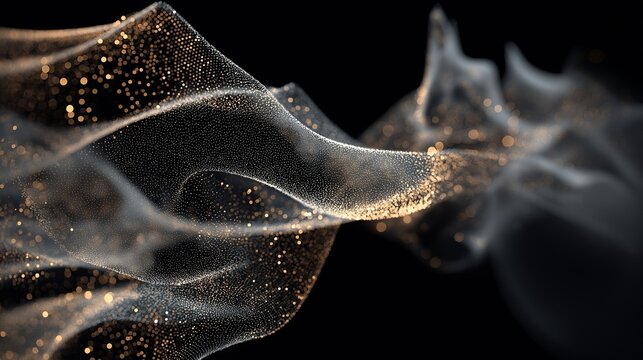 Abstract Wave of Glowing Golden Particles on Black Background