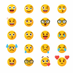 Obraz premium A vibrant collection of diverse cartoon emoji faces depicting a wide range of emotions and expressions, perfect for digital communication and graphic design projects