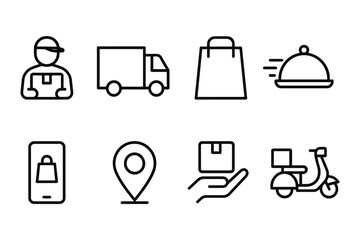 Delivery and shopping icons set in minimalist linear style