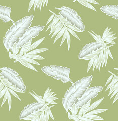 Elegant tropical leaf pattern for textile design, perfect for creating a vibrant summer vibe in your next project with its seamless botanical illustration