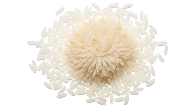Close up of a fluffy dandelion seed head with delicate white petals against a white background