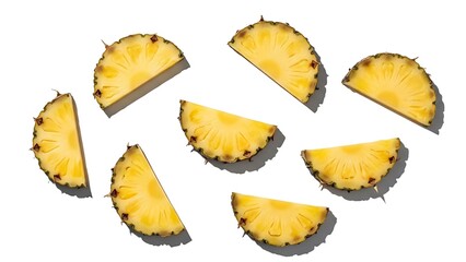 Naklejka premium Fresh pineapple slices arranged in a circle on a white background