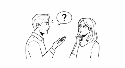Man and Woman in Conversation with Question Mark.