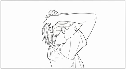 Person with hands in hair, focused on the back of the head.