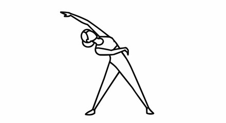 Minimalist line art illustration of a woman doing a side bend stretch.