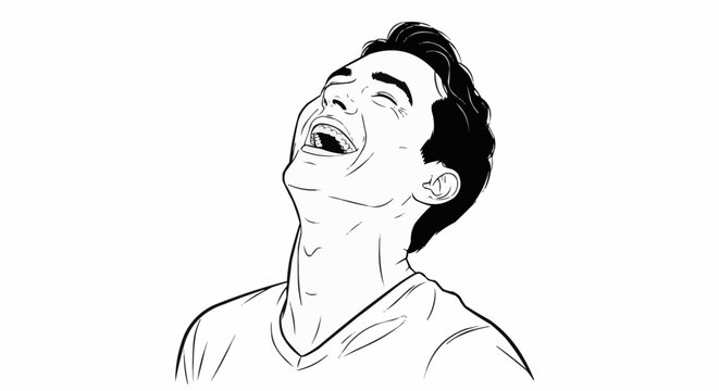 Man laughing hysterically with head tilted back showing pure joy and amusement.