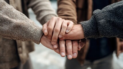 A close-up of hands coming together, symbolizing unity, teamwork, and collaboration among individuals in a communal gesture.