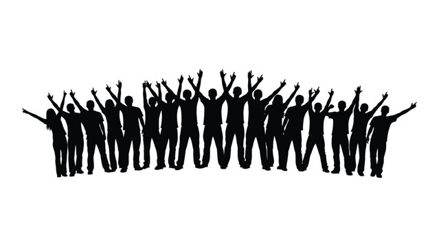 Cheering crowd silhouette isolated on white background, Vector