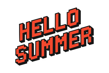 Retro 3d style bold hello summer text on white background