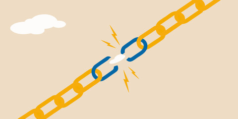 Broken chain link symbolizing weakness and failure