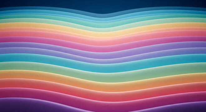 Abstract background of flowing wavy lines in a soft, pastel rainbow color palette.