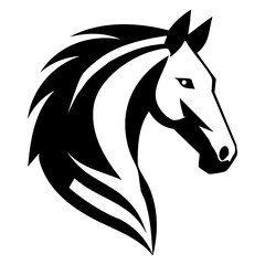 Black Horse Head Silhouette Illustration for Equestrian and Farm Design