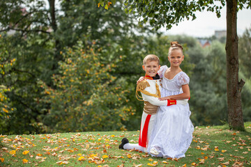 Fototapeta premium A children dancing couple dressed as characters from the novel War and Peace