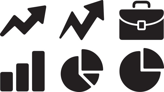 Business and Finance Icons Including Growth Charts and Briefcase symbol graphic