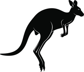 Silhouette of a kangaroo hopping isolated on white background