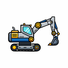 Cartoon Excavator Construction Vehicle with Bucket and Tracks.