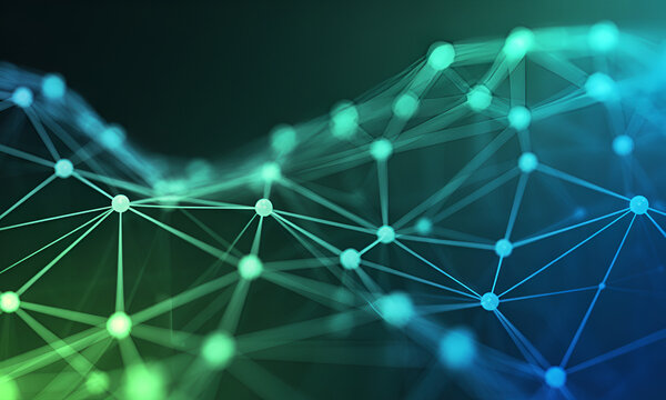 Modern digital network connection for innovative technology concepts, showing a stunning geometric design with vibrant nodes and lines for cutting edge projects