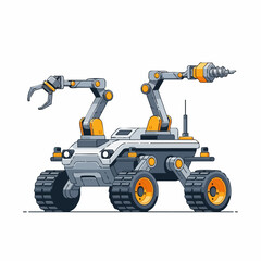 Detailed illustration of a futuristic space exploration rover with robotic arms.