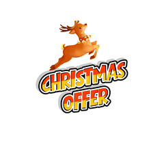 Obraz premium Festive christmas offer banner with playful jumping reindeer and bold typography, ideal for holiday sales and seasonal promotions