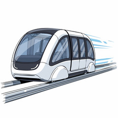 Modern white train speeding along tracks representing futuristic transportation.