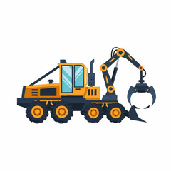 Heavy duty logging machine with grapple arm for timber operations.