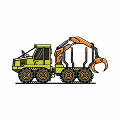 Illustration of a Forwarder Logging Machine with Orange Crane.