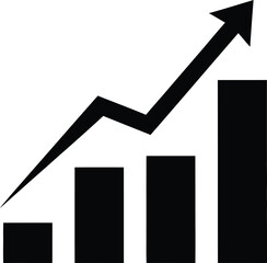Rising bar graph with upward arrow representing growth and success