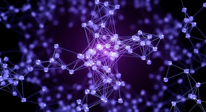 Abstract glowing purple network of interconnected nodes and lines - Powered by Adobe