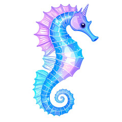 Fototapeta premium A vibrant and colorful seahorse illustration with iridescent scales.
