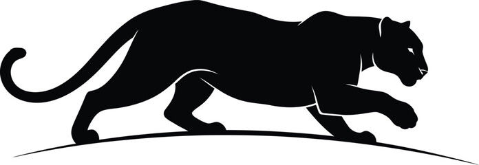 Black panther silhouette stalking on a hill isolated on white