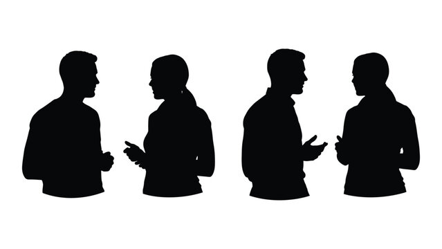 People silhouettes talking isolated on white background, Vector