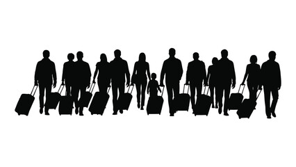 Traveling silhouettes with luggage isolated on white background, Vector
