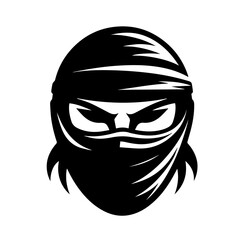 Black & white vector silhouette of Ninja Mask on white background