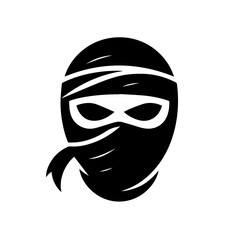 Black & white vector silhouette of Ninja Mask on white background
