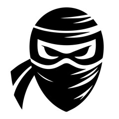 Black & white vector silhouette of Ninja Mask on white background