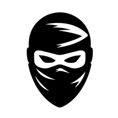 Black & white vector silhouette of Ninja Mask on white background