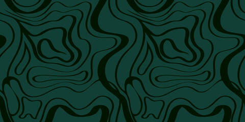 Abstract seamless pattern of wavy, organic lines in deep green tones. Inspired by topographic maps and fluid motion, this modern design evokes depth, movement, and natural elegance.