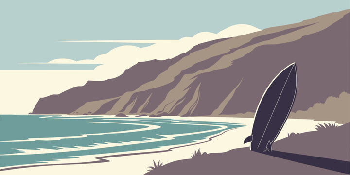 Malibu coastal cliffs surfboard silhouette